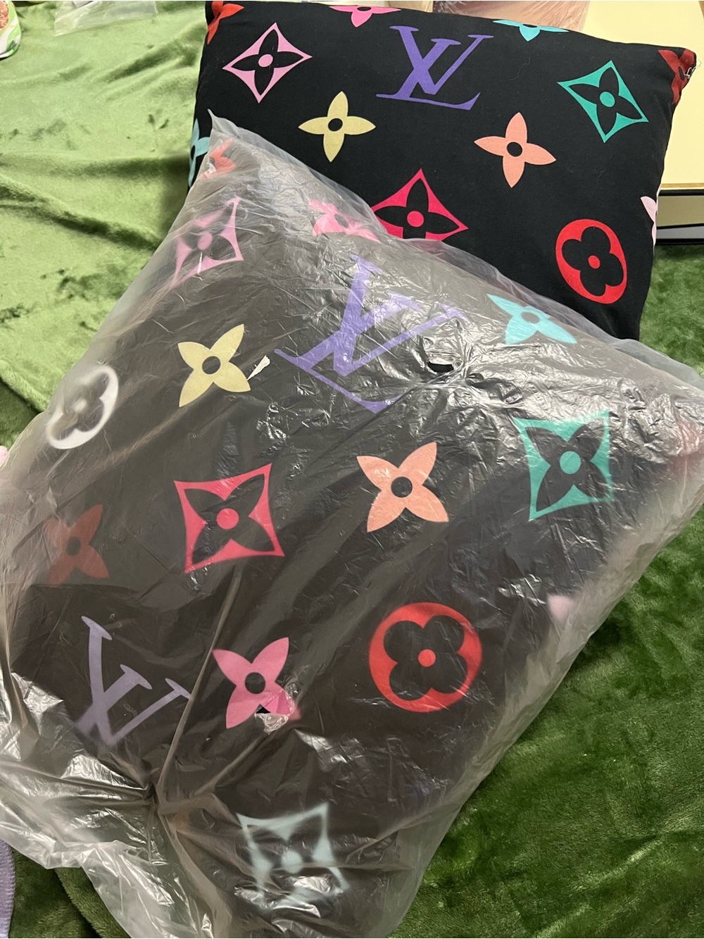 Decorative Multicolor Monogram Black Pillows (2)